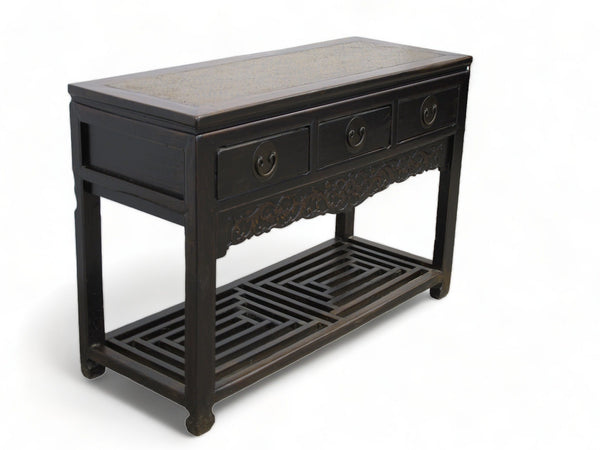 Antique 3 Drawers Desk with Cracked Ice Foot Rest - Dyag East