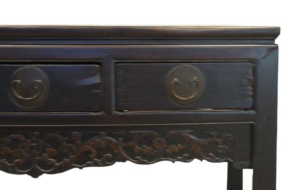 Antique 3 Drawers Desk with Cracked Ice Foot Rest - Dyag East