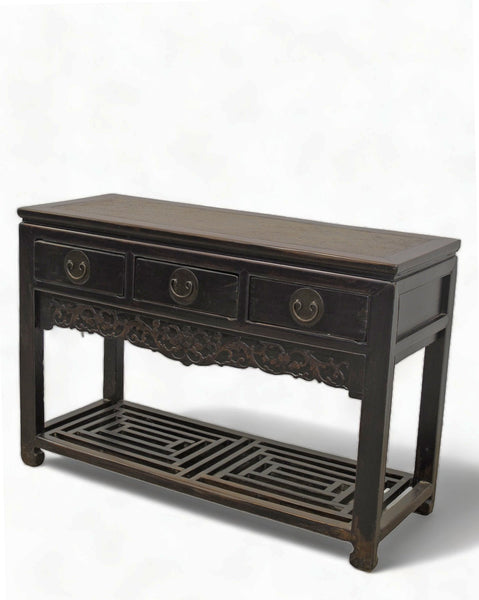 Antique 3 Drawers Desk with Cracked Ice Foot Rest - Dyag East