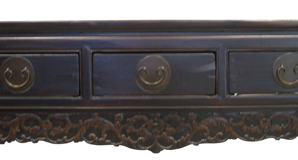 Antique 3 Drawers Desk with Cracked Ice Foot Rest - Dyag East