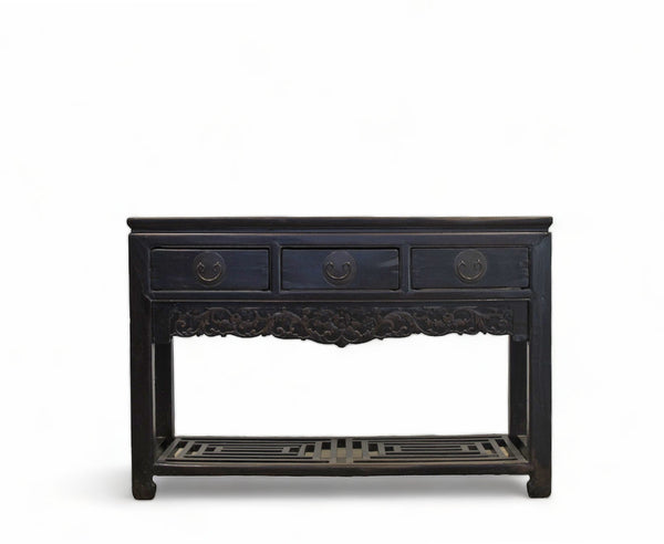 Antique 3 Drawers Desk with Cracked Ice Foot Rest - Dyag East