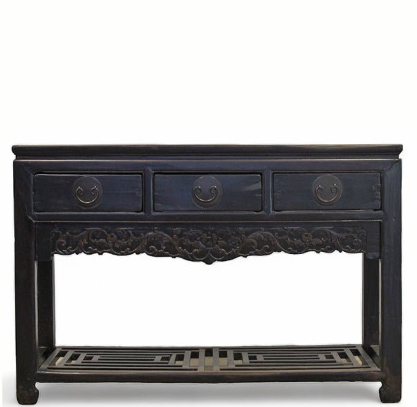 Antique 3 Drawers Desk with Cracked Ice Foot Rest - Dyag East