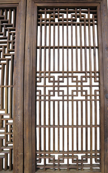 Antique Chinese 4 Panel Lattice Wood Screen Doors - Dyag East