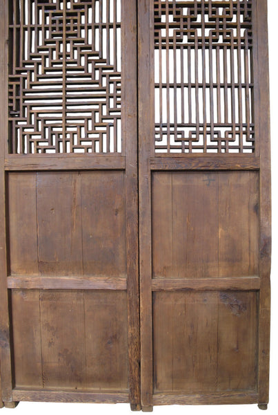 Antique Chinese 4 Panel Lattice Wood Screen Doors - Dyag East