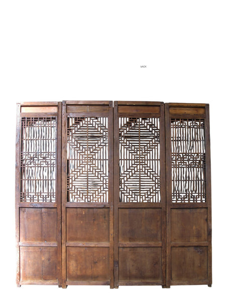 Antique Chinese 4 Panel Lattice Wood Screen Doors - Dyag East