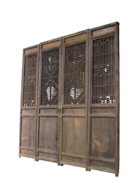 Antique Chinese 4 Panel Lattice Wood Screen Doors - Dyag East