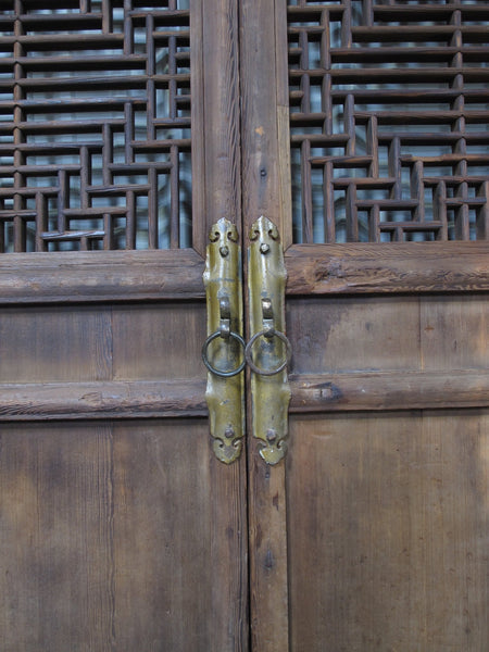 Antique Chinese 4 Panel Lattice Wood Screen Doors - Dyag East
