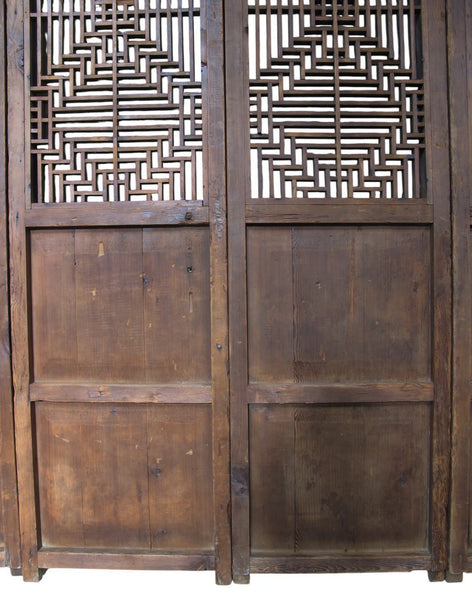 Antique Chinese 4 Panel Lattice Wood Screen Doors - Dyag East