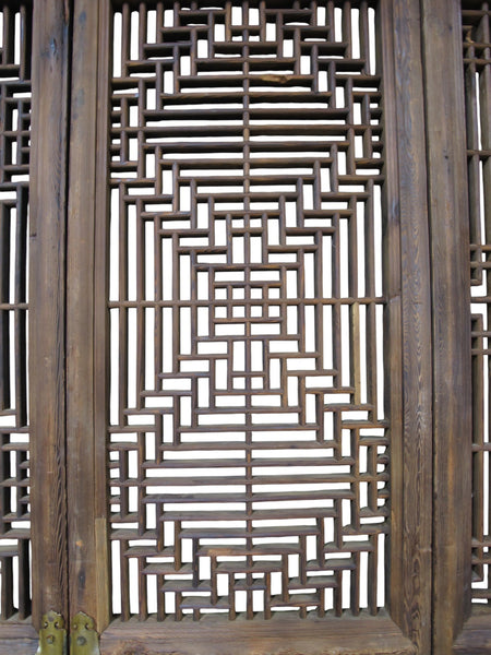 Antique Chinese 4 Panel Lattice Wood Screen Doors - Dyag East