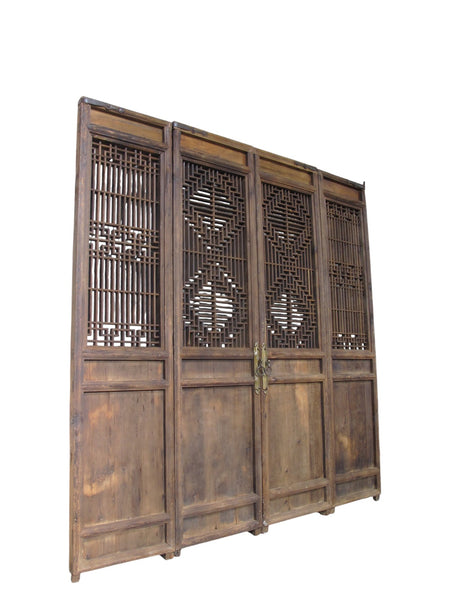 Antique Chinese 4 Panel Lattice Wood Screen Doors - Dyag East