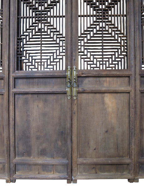 Antique Chinese 4 Panel Lattice Wood Screen Doors - Dyag East