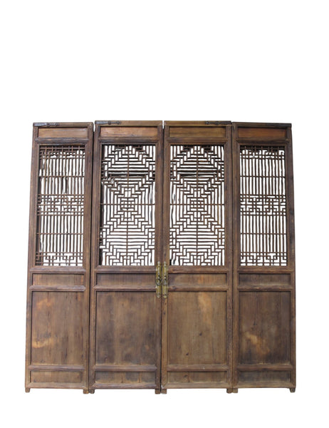 Antique Chinese 4 Panel Lattice Wood Screen Doors - Dyag East