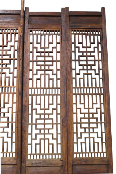 Antique Chinese 6 Panel Lattice Wood Screen Doors - Dyag East