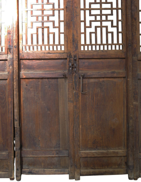 Antique Chinese 6 Panel Lattice Wood Screen Doors - Dyag East