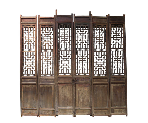 Antique Chinese 6 Panel Lattice Wood Screen Doors - Dyag East