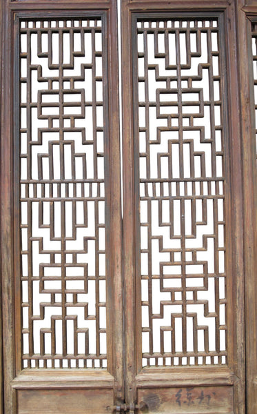 Antique Chinese 6 Panel Lattice Wood Screen Doors - Dyag East