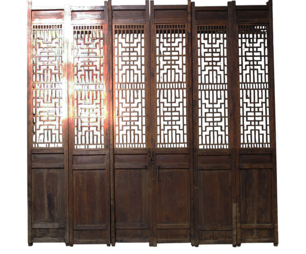 Antique Chinese 6 Panel Lattice Wood Screen Doors - Dyag East