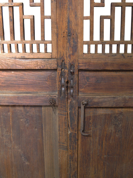 Antique Chinese 6 Panel Lattice Wood Screen Doors - Dyag East