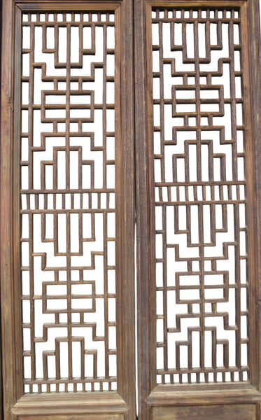 Antique Chinese 6 Panel Lattice Wood Screen Doors - Dyag East