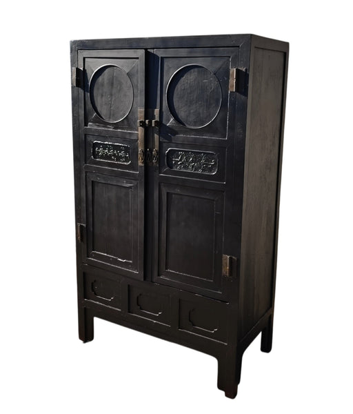 Antique Chinese Black Two-Door Cabinet with Brass Hardware, Circa 1826 - Dyag East