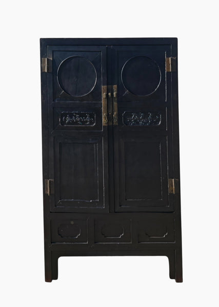 Antique Chinese Black Two-Door Cabinet with Brass Hardware, Circa 1826 - Dyag East