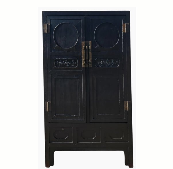Antique Chinese Black Two-Door Cabinet with Brass Hardware, Circa 1826 - Dyag East