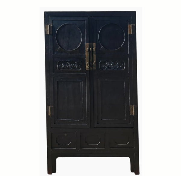 Antique Chinese Black Two-Door Cabinet with Brass Hardware, Circa 1826 - Dyag East