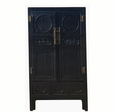 Antique Chinese Black Two-Door Cabinet with Brass Hardware, Circa 1826 - Dyag East
