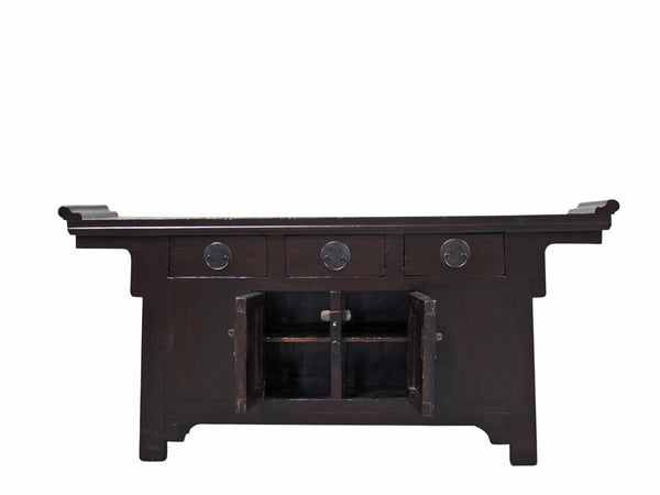 Antique Chinese Elm Everted Flange Altar Sideboard Cabinet - Dyag East