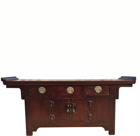 Antique Chinese Elm Everted Flange Altar Sideboard Cabinet - Dyag East