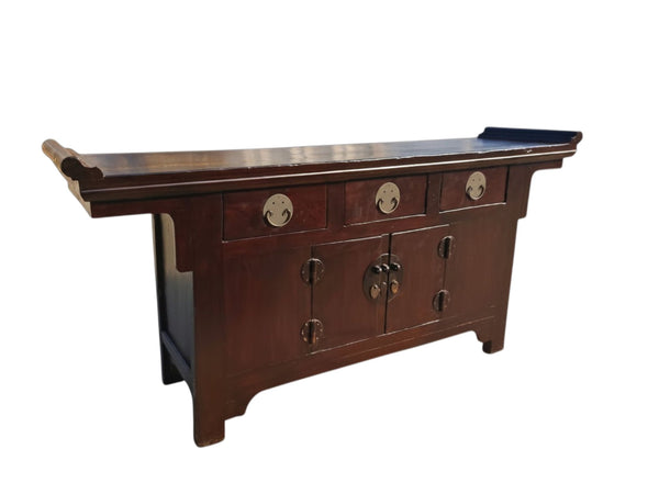 Antique Chinese Elm Everted Flange Altar Sideboard Cabinet - Dyag East
