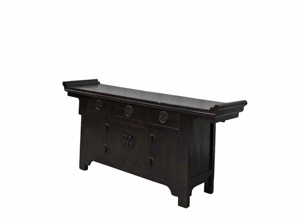Antique Chinese Elm Everted Flange Altar Sideboard Cabinet - Dyag East