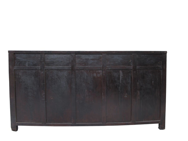 Antique Chinese Tall Sideboard with Faded Hand-Painted Doors, Red-Brown Patina - Dyag East