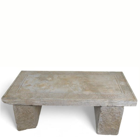 Antique Hand Carved Top Garden Stone Table or Bench - Dyag East