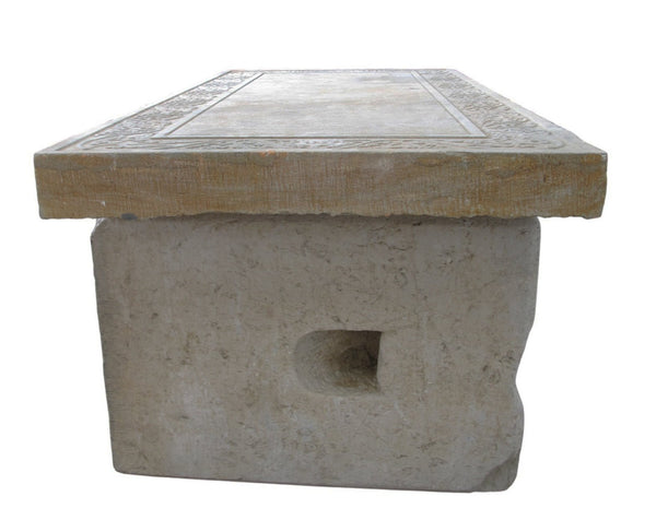 Antique Hand Carved Top Garden Stone Table or Bench - Dyag East