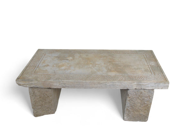 Antique Hand Carved Top Garden Stone Table or Bench - Dyag East