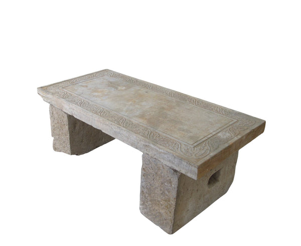 Antique Hand Carved Top Garden Stone Table or Bench - Dyag East