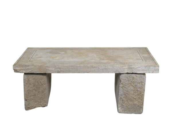 Antique Hand Carved Top Garden Stone Table or Bench - Dyag East