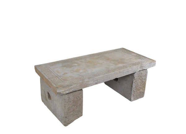 Antique Hand Carved Top Garden Stone Table or Bench - Dyag East