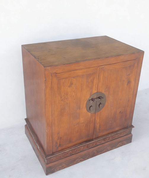Antique Square Corner Elm Storage Cabinet - Dyag East