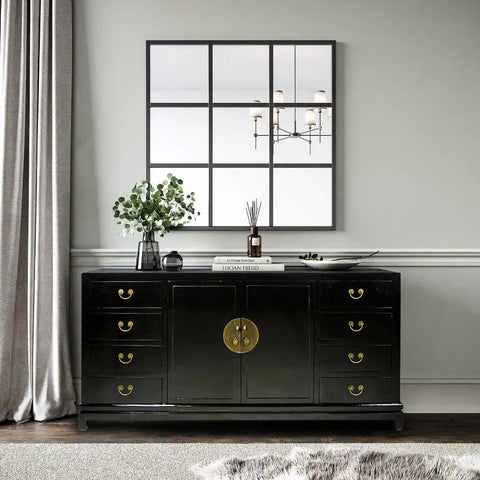 Black Lacquer Sideboard w 8 Drawers - Dyag East
