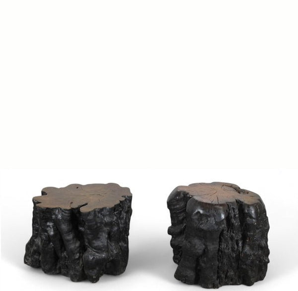 Black Lychee Living Edge Accent or Side Table or Stool, Pair - Dyag East