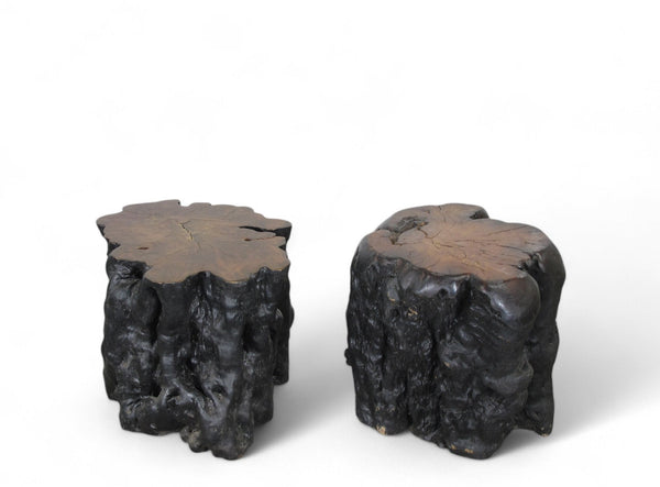 Black Lychee Living Edge Accent or Side Table or Stool, Pair - Dyag East