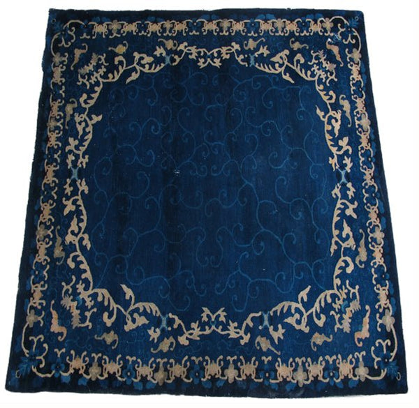 Blue Vintage Chinese Art Deco Rugs, 9 ft 8 in x 8 ft 3 in - Dyag East