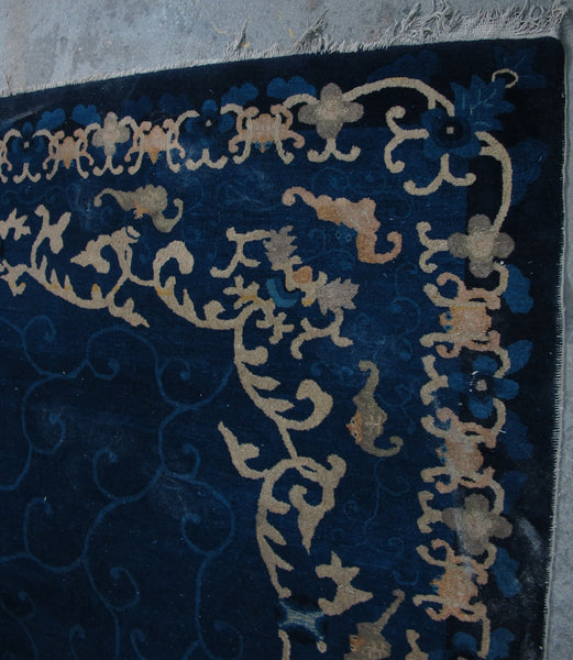 Blue Vintage Chinese Art Deco Rugs, 9 ft 8 in x 8 ft 3 in - Dyag East