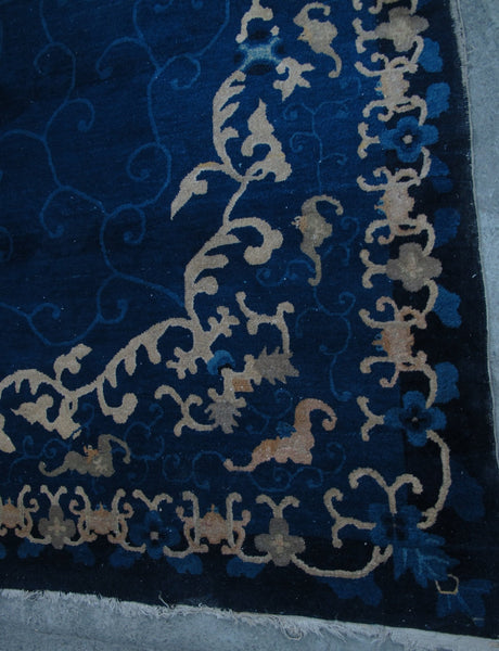 Blue Vintage Chinese Art Deco Rugs, 9 ft 8 in x 8 ft 3 in - Dyag East