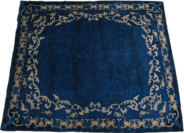 Blue Vintage Chinese Art Deco Rugs, 9 ft 8 in x 8 ft 3 in - Dyag East
