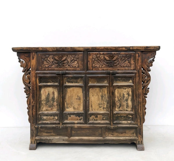 Carved Elm Dual - Drawer Cabinet - Dyag East