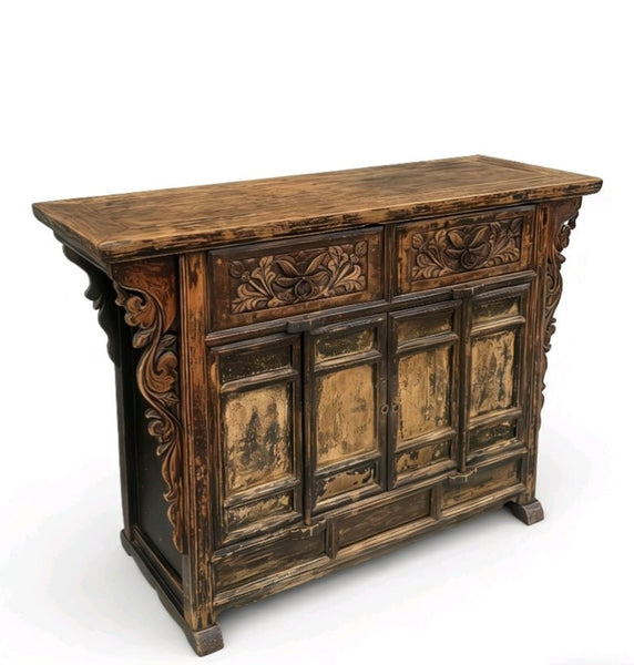 Carved Elm Dual - Drawer Cabinet - Dyag East