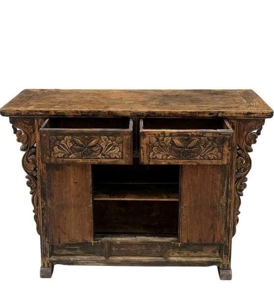 Carved Elm Dual - Drawer Cabinet - Dyag East